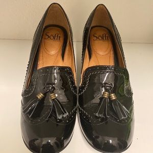 Black patent, leather, walking shoes. made by famous comfort shoe maker Sofft.